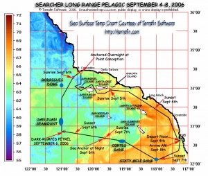 Pelagic Birding Tour Trip Map Sep 2006